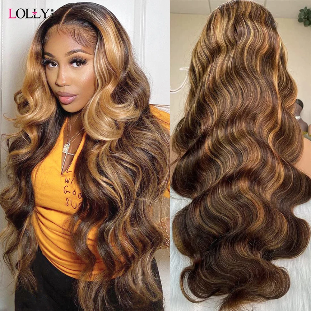 Human Hair Wig Lace Front Wig Human Hair Wigs Front Lace Wig Highlight Wig Human Hair Body Wave Lace Front Wig 13x6 Pre Plucked Ombre Colored Lace Front Human Hair Wigs For Women