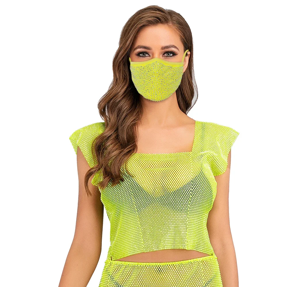 Bling Pailletten Maske Dekoration elastische Maske Schmuck für Frauen Mode Strass Unisex für Halloween Kostüm Cosplay Gesichtsmaske – Detail 13