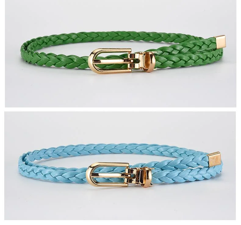 Nuova cintura intrecciata decorativa annodata in stile coreano alla moda da donna, piccola cintura color caramella, cintura con fibbia a clip semplice e personalizzata_voghion.com