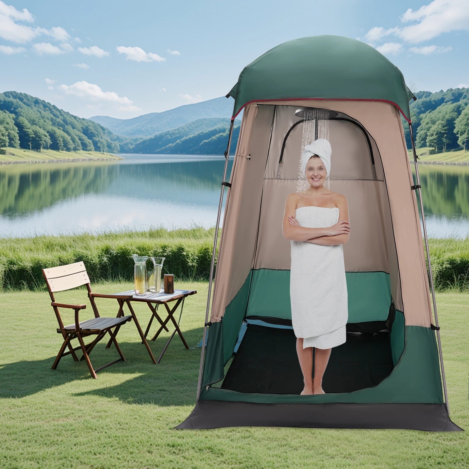 160cm Portable Outdoor Privacy Shower Tent Waterproof Camping Privacy Shelter Portable Toilet Tent for 1 people Shower Hiking