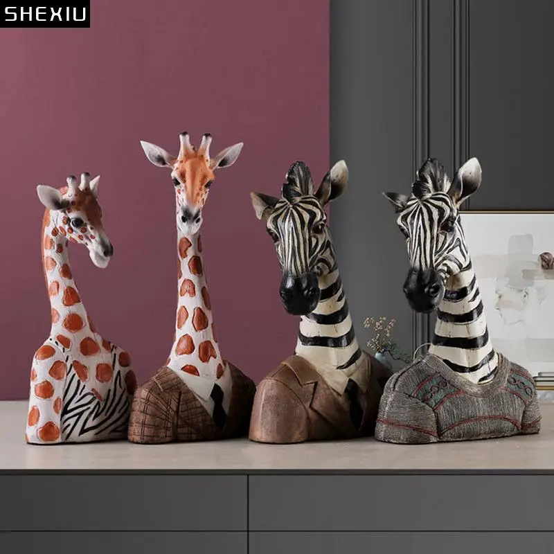 

Zebra Gentleman Painted Animal Ornaments Creative Resin Crafts Giraffe Statue Desk Decoration Sculpture Modern Home Decor