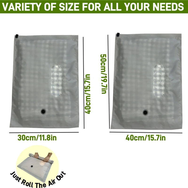 Travel Roll-Up Vacuum Storage Bags, Reusable Fabric Cloth Luggage Compression Pack Bag Fit Clothing, No Need Air Pump 6
