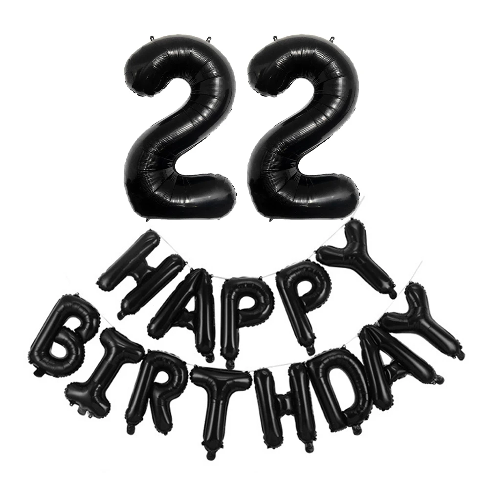 Black 32-Inch Number 1-30 Balloons and 16-Inch 'Happy Birthday' Letter Foil Balloons Set Birthday Party Decoration Supplies