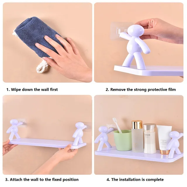Kreatív Kis Ember Háztartási Fal Lógó Polcok Ingyenes Fúrási Polcos Fürdőszoba Szekrény Konyha Tároló Rendezett - Image 5