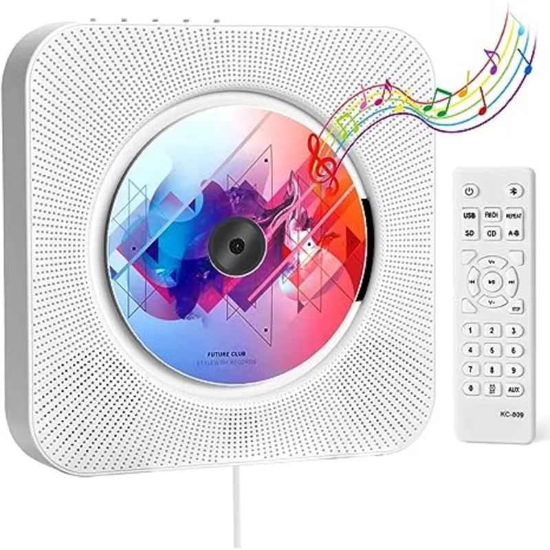 Wooden CD Player Qoosea Wall Mounted with LCD Screen Home Infrared Remote CD/Bluetooth/FM/USB