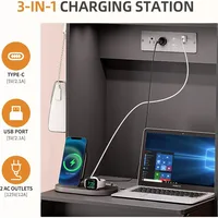 Gurexl 3-in-1 Vanity Desk with Human Sensor LED Lighting, Tall Makeup Vanity Set featuring 2 AC Outlets and USB-C Port 2