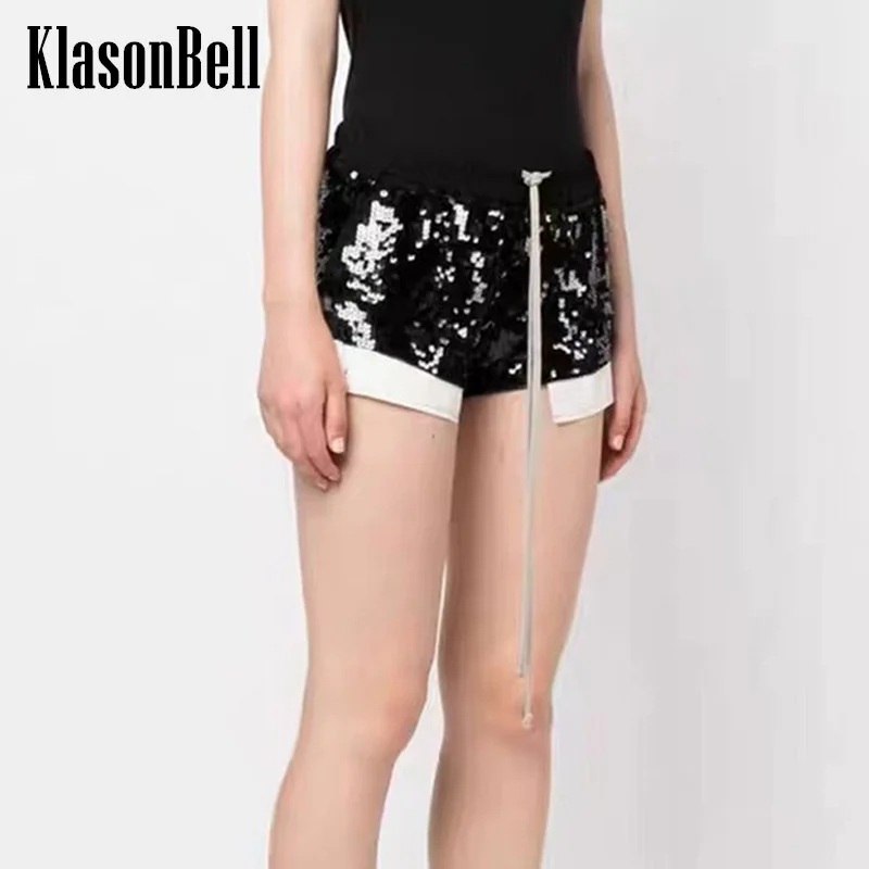 

10.26 KlasoBell Fashion Sequins Embroidery Drawstring Lace-up Shorts Women
