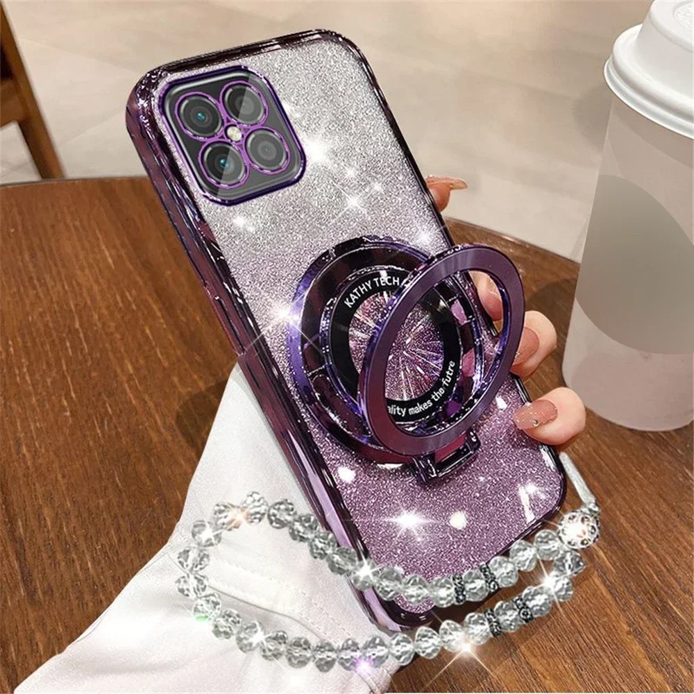 Glitter Crystal Bracelet Phone Holder with Stand - Sparkling Silicone Cover Case