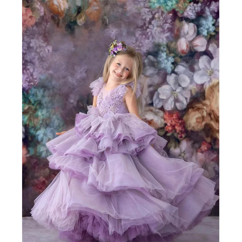 Flower Girl Dresses For Wedding A Line Crystal Beaded Satin Girls Pageant Party Gowns Comunion Holy Communion Party