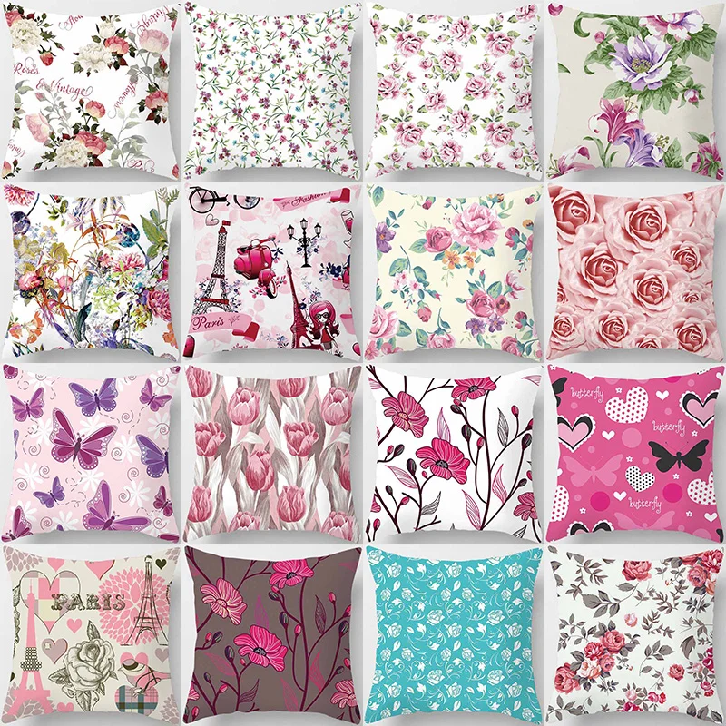 

Beauty Small Floral Tulip Pattern Pillow Covers Short Plush High Quality Square Thick Pillow Case Covers