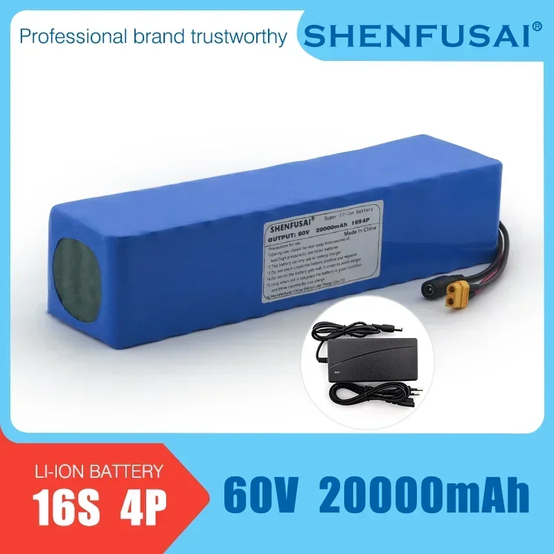 전기 자전거 휠체어 오토바이 스쿠터 에너지 저장 배터리, 67.2V 충전기, 60V 리튬 배터리 팩, 16S4P, 1000W-2500W