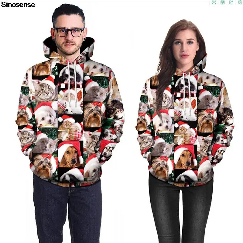 

Men Women Xmas Sweater Unisex Pullover Holiday Party Jumper Tops 3D Christmas Dog Cat Printed Tacky Xmas Hoodies Sweatshirts