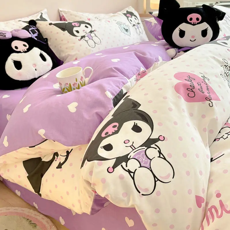 

Sanrio Kuromi pure cotton four-piece set cartoon cinnamon dog cotton quilt cover student dormitory bed single three-piece set