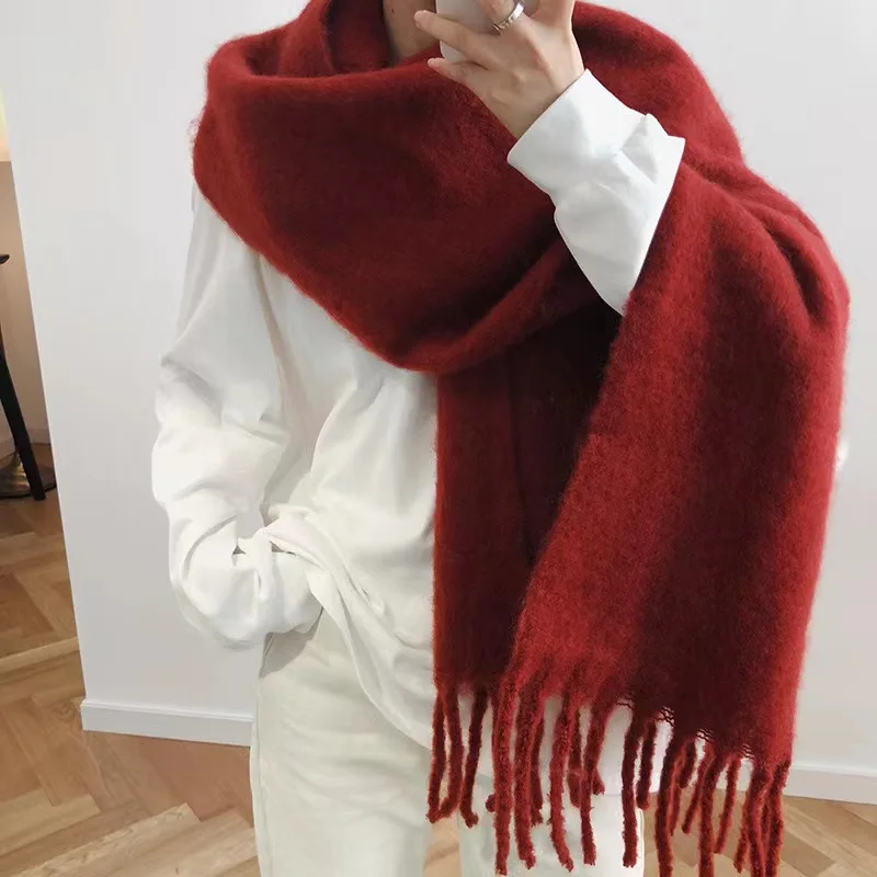 

2022 New Winter Cashmere Scarf For Women Thick Warm Shawls Fashion Solid Pashmina Long Big Tassels Wraps Bufanda Luxury Scarves