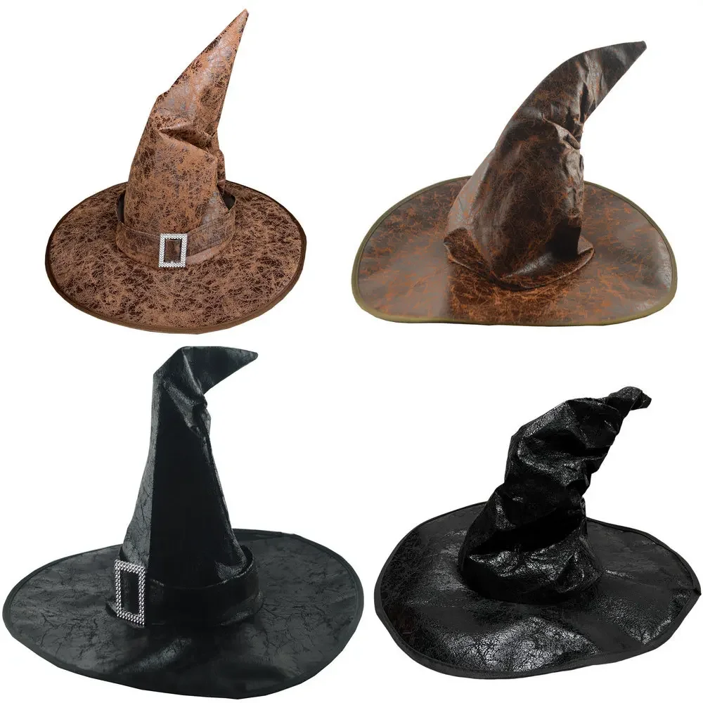 Halloween Crumpled Witch Hat Black Party Harry Potter Wizard Hat Ball Magic Mage Women Foldable Corner Witch Cap cosplay hat