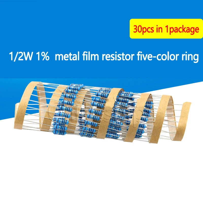 Metal Film Resistor 1/2W 1% Five-color Ring Resistor 100ohm A Resistance Value (30 PCS)