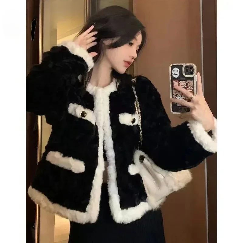 

Autumn Short Lamb Wool Coat Women Warm Cardigan Jacket Winter Office Lady Korean Fashion Casual Vintage Loose Outwear