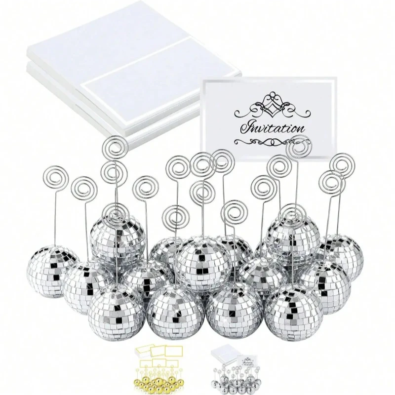 2pcs Disco Ball Place Card Holder Table Number Photo Holder Stand Swirl Wire Place Name Card Clips for Christmas Wedding Party
