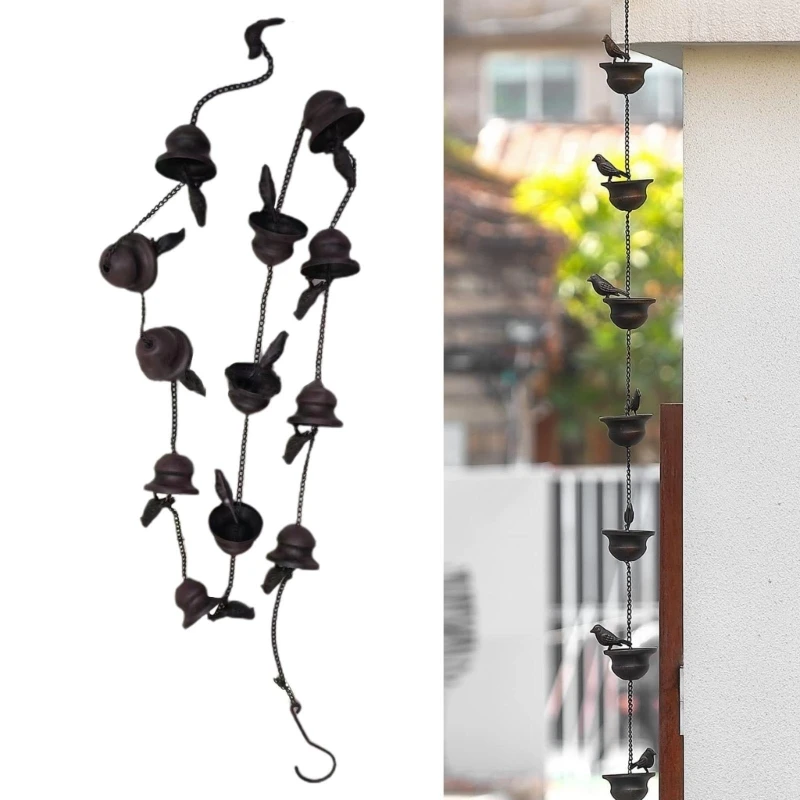 

2.4 Meter Rain Chain Black-Bird Rain Chain Water Drain Gutter for Garden Home Roof Downspout Decoration with Hanger M68E