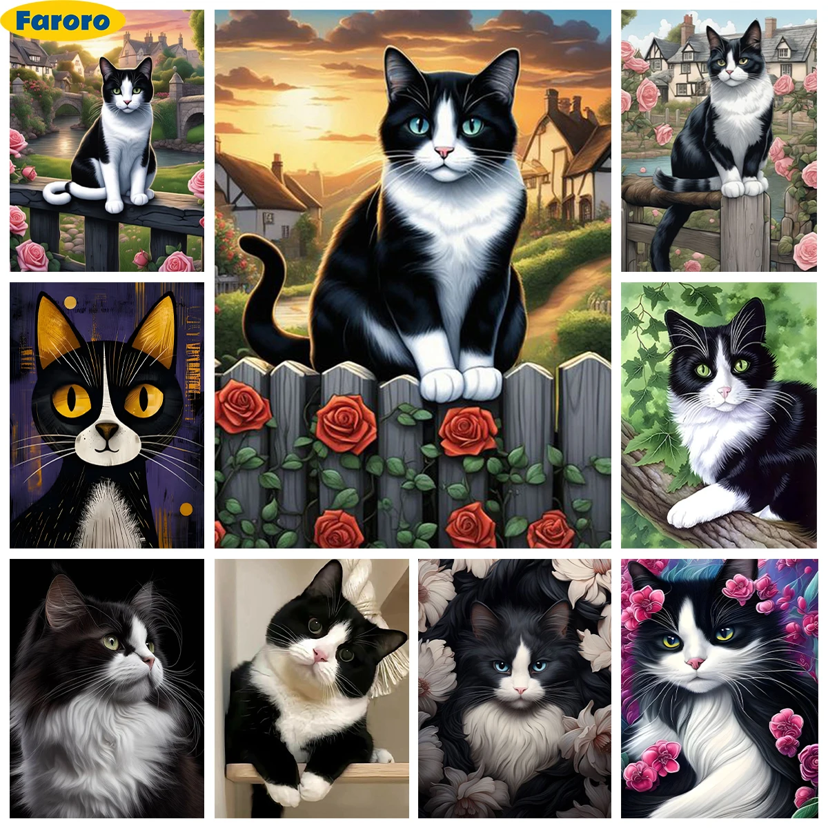 5D Diamond Painting Black And White Cat Portrait Home Wall Decor