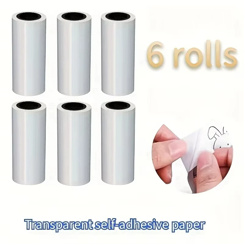 투명 자가 접착 열전사 용지 롤 53mm, 대부분의 미니 프린터와 호환 가능 DIY 학습 및 사무용 크리스마스 선물