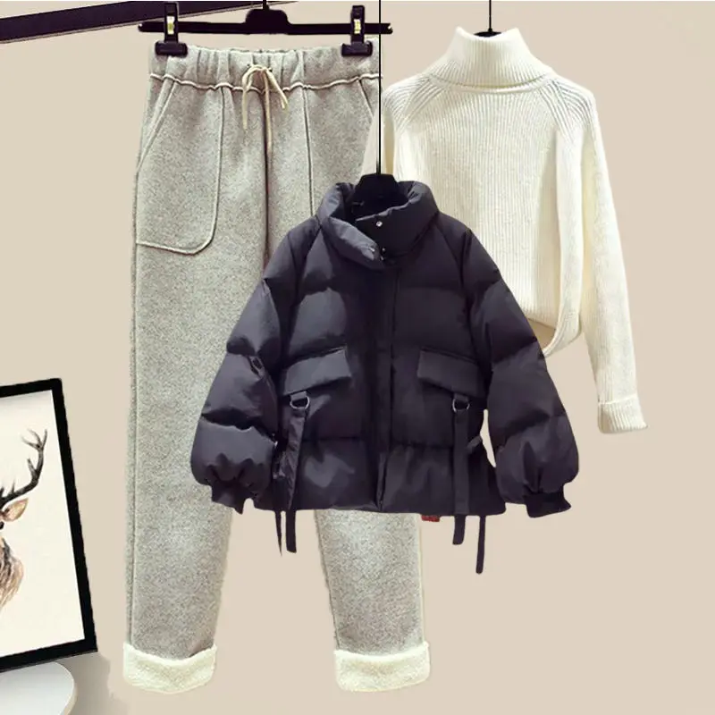 Fashion Women\'s Suit Autumn and Winter 2022 Short Down Cotton Coat Sweater Woolen Casual Pants Fashion Suit Three Piece Suit