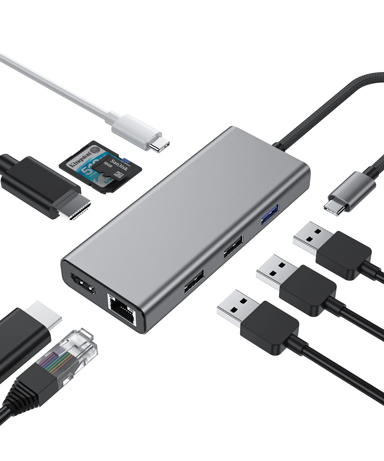 Docking Station Pulwtop Usb C A Dual Hdmi, Adattatore Usb C Con Hdmi, 3 Usb 3.0, Ethernet, Pd Per Dell Xps Lenovo Yoga, Ecc