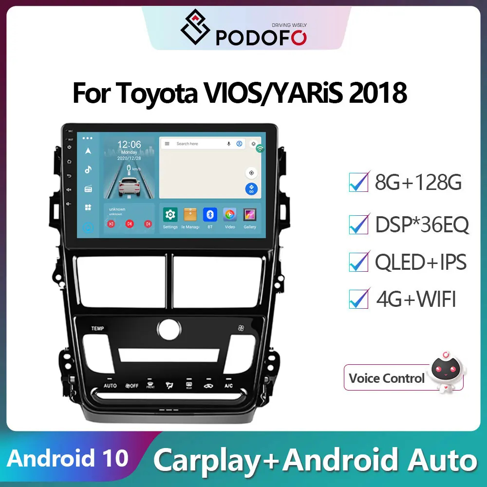 

Podofo Android Auto Radio For Toyota VIOS/YARiS 2018 Navigation GPS Car Multimedia Video Player Stereo 2din Carplay Head Unit
