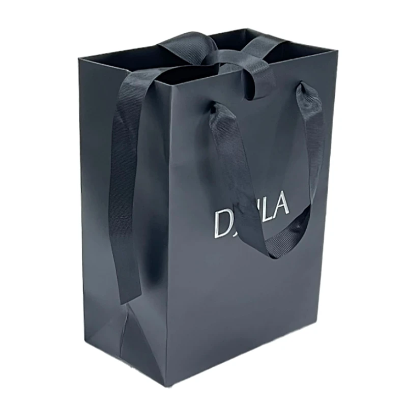 

Factory Price Black Happy Birthday Jewelry Gift Hard Paper Bags With Bow Tie Ribbon