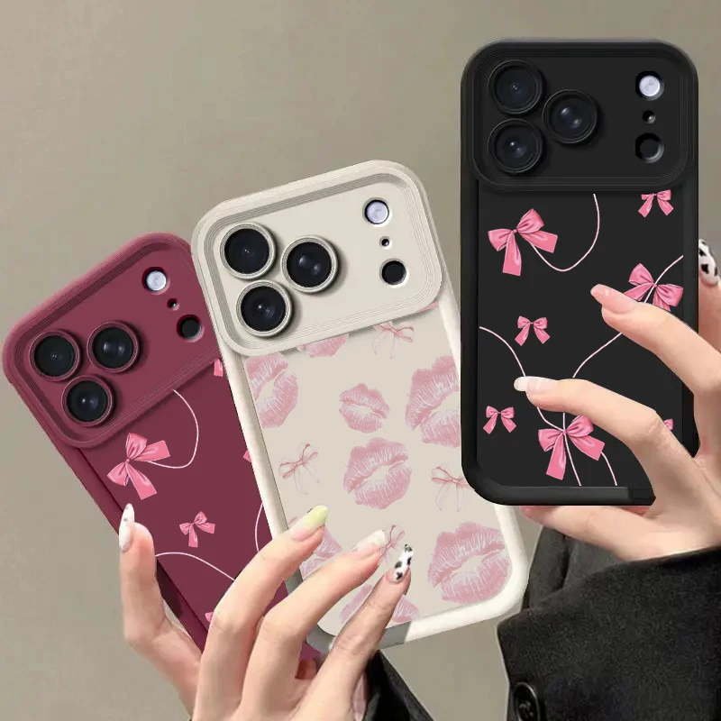 Cute Pink Bow Pattern Silicone Shockproof Phone Case Cover
