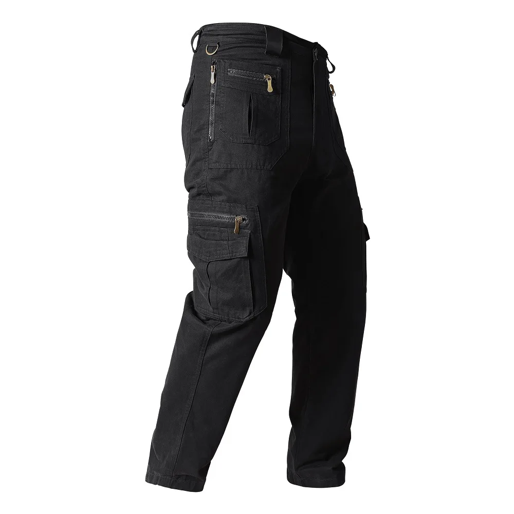 Calça masculina casual de algodão, calça cargo de cor sólida, trekking ao ar livre e viagem, calças de trabalho com bolsos múltiplos