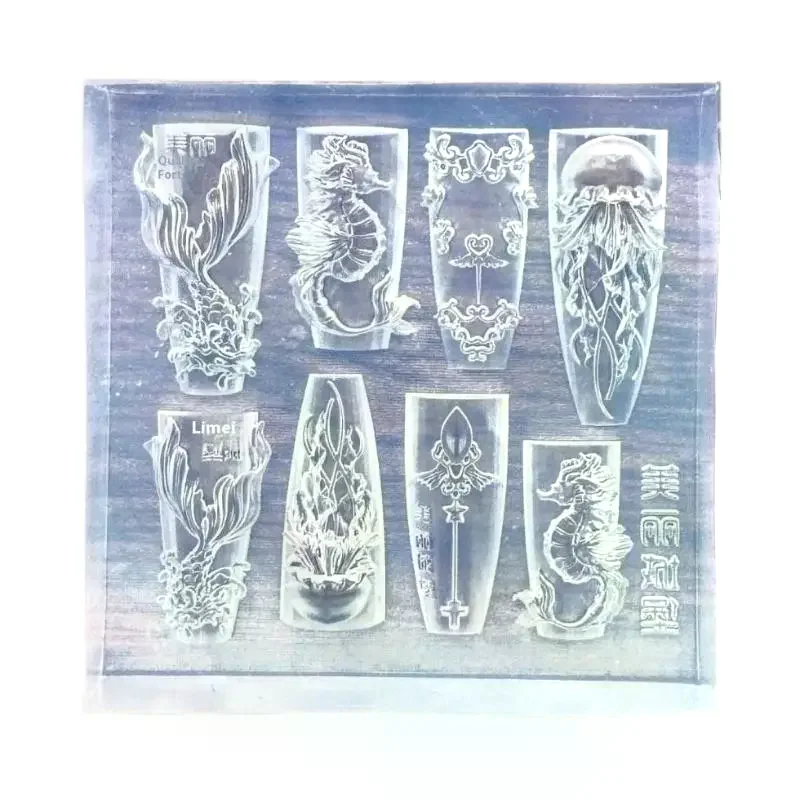 바다 조개 불가사리 물고기 꼬리 3D 실리콘 네일 몰드 해파리 소라 투명 몰드 네일 아트 조각 템플릿 DIY 액세서리