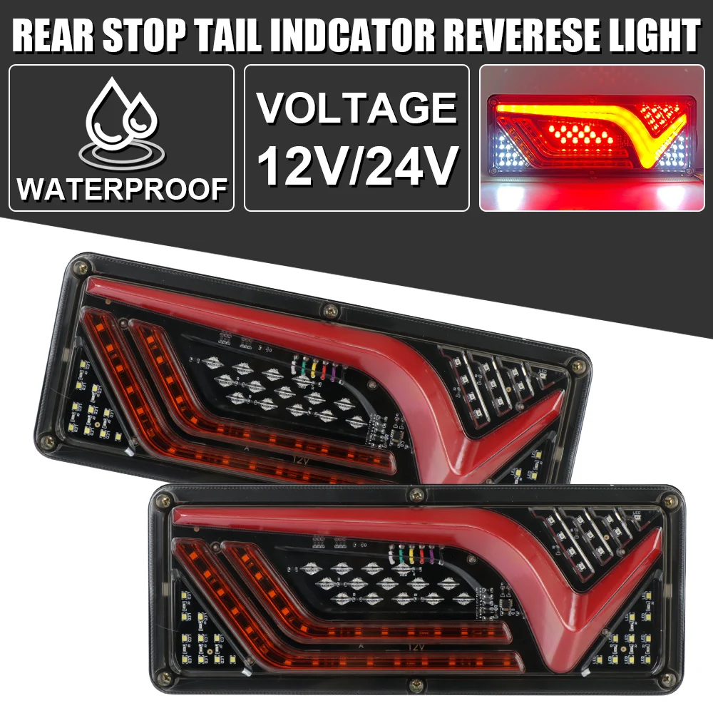

Truck Tail Light 12/24V 2PCS Trailer Lorry Bus Camper Caravan Turn Signal Rear Brake Lights Dynamic LED Reverse Lamp