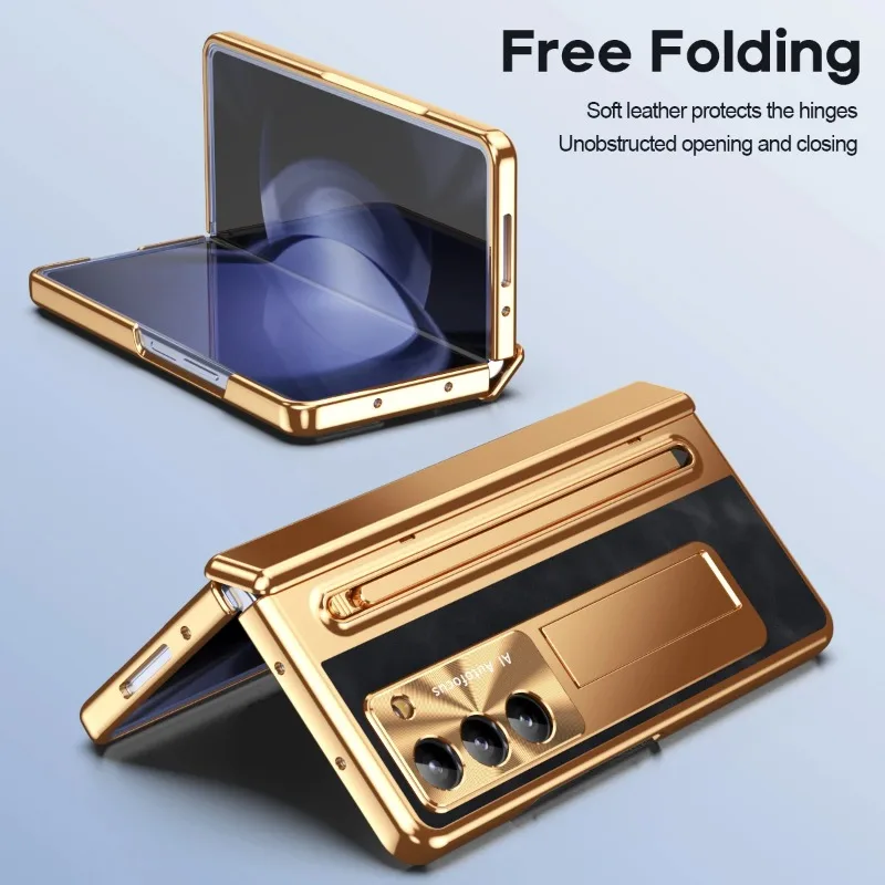 Luxury Leather Phone Case with Holder Stand and Anti-Fall Protection