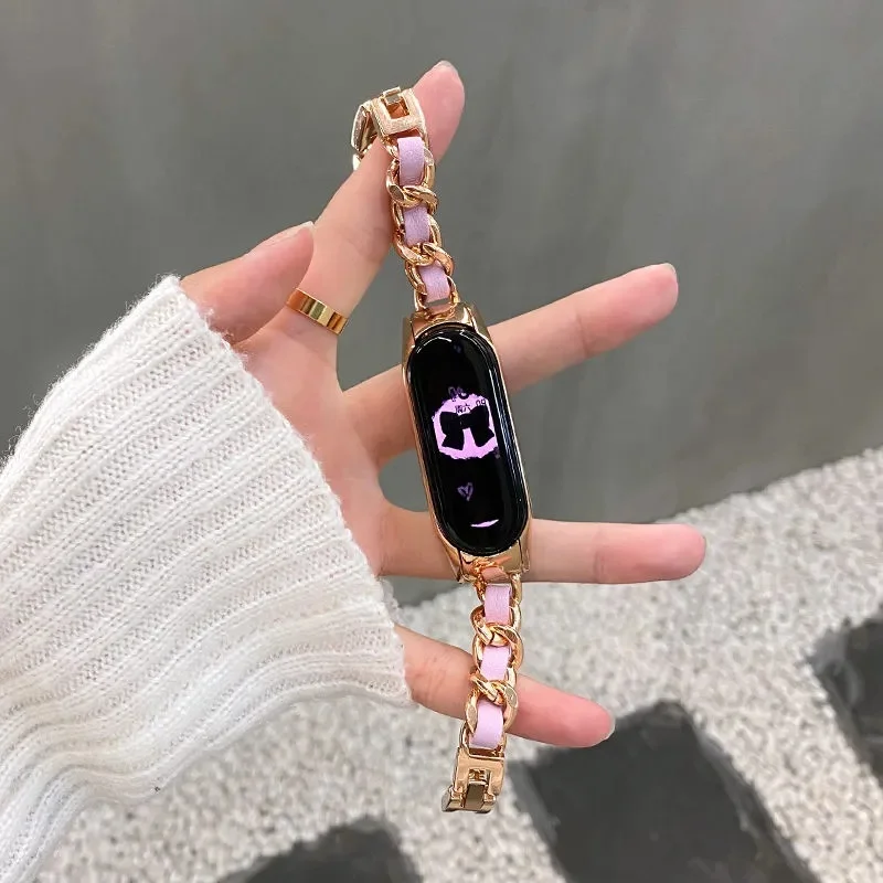 

Ремешок из нержавеющей стали для Xiaomi Band 7 6, роскошный браслет для Xiaomi Band 6/5/4/3, браслет-цепочка для часов, женский браслет для Mi Band