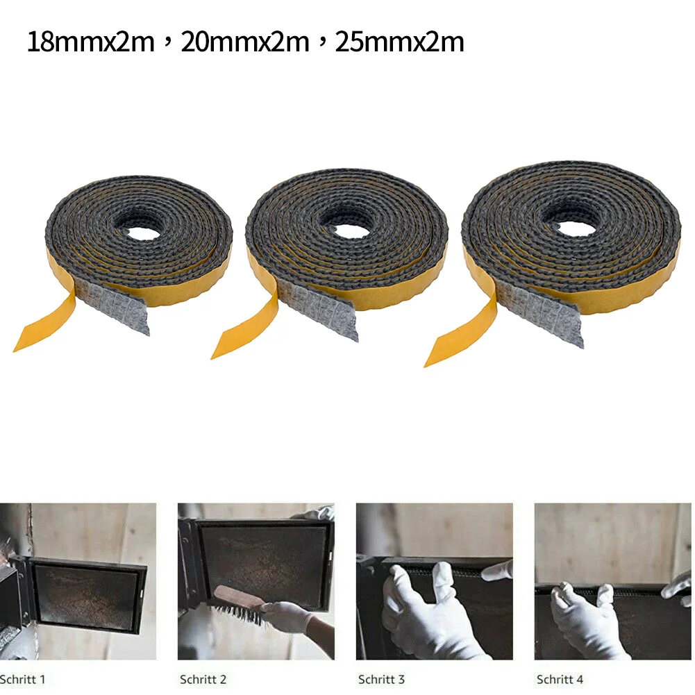 18/20/25mmx2m Black Flat Stove Rope Self Adhesive Fiberglass Seal Fire Rope Fireplace Door Sealing Gasket Cord Replacement fireplace sealing rope