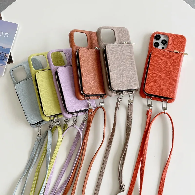 Elegant PU Leather Wallet Phone Case - Crossbody Shoulder Lanyard with Card Holder and Purse Cover