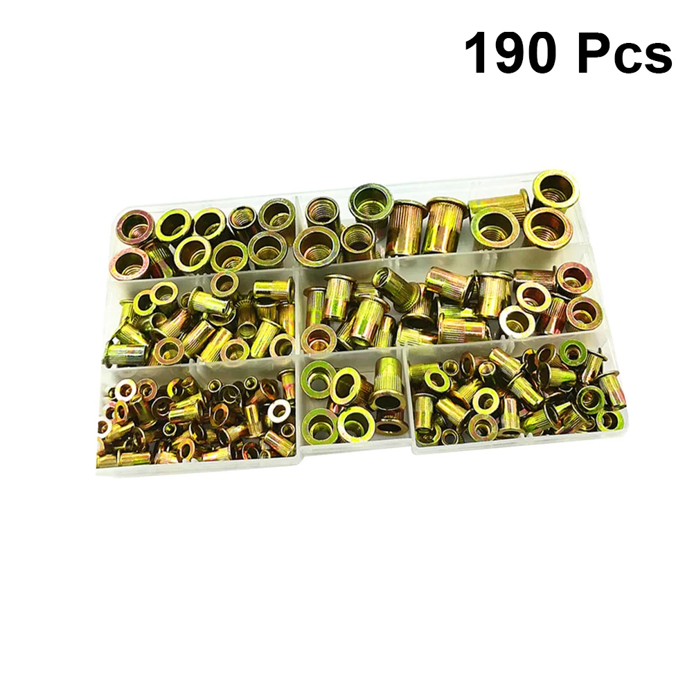 

190Pcs Steel Flat Threaded Insert Nuts- M12 for Metal Plate Aluminum Zinc Plated Rivet Nut Assortment