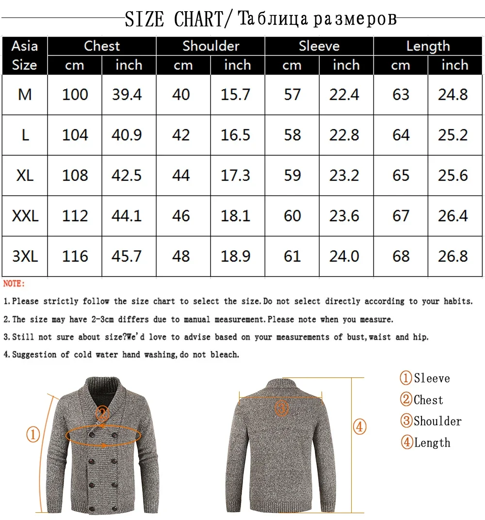Description Picture 2 of itemMen's Fashion Winter Wool Cardigan Sweater Double Breasted Cashmere V Neck Men Large Size Long Cardigan Men Pull Homme clothing