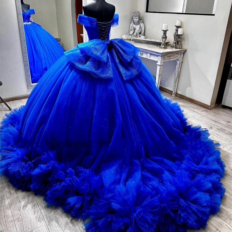 Royal Blue 15 Year Old Girl Quinceanera Dresses Bow Ruffle Ball Gown Women Prom Special Occasion Wear Party 14 26 New