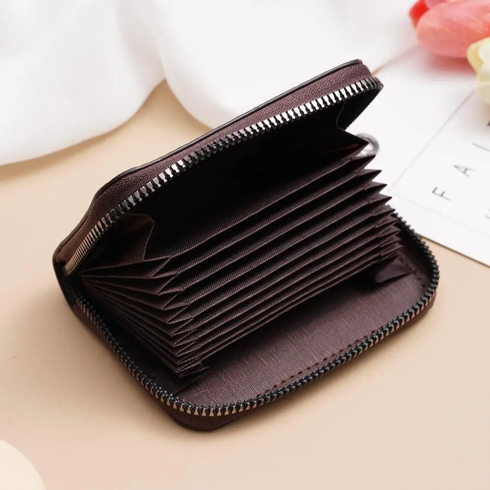 Mehrfach-Kartenhalter Vintage Kleine Geldbörse für Damen und Herren Geschäfts-Bankkarten-Etui Münzbeutel aus Massivem Leder mit Reißverschluss – Detail 16