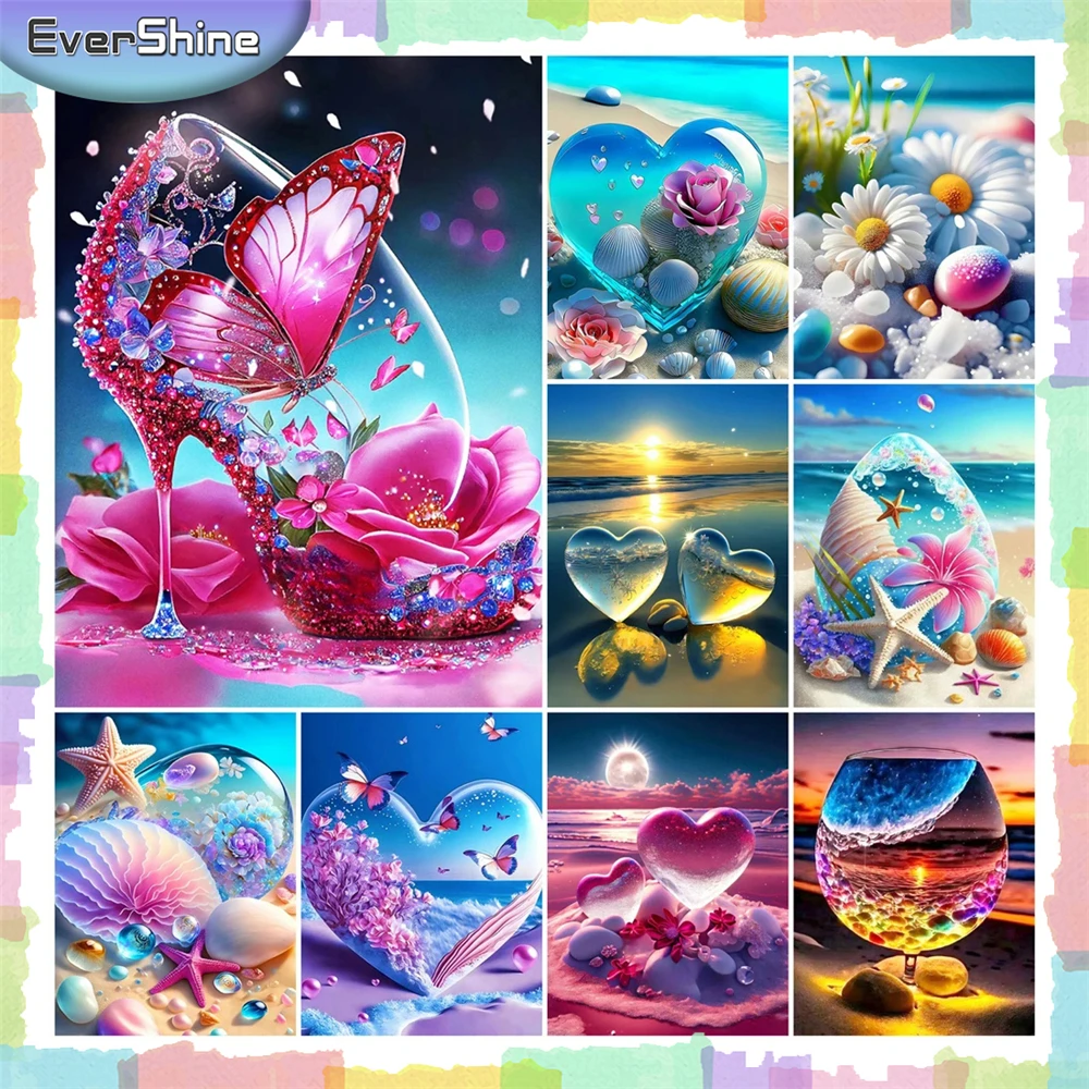 Diamond Painting 5D Diamond Mosaic Scenery Rhinestone Pictures Seaside Shell Embroidery Heart Flower Modern Home Decor diamond art painting kit diamond painting set diamond painting