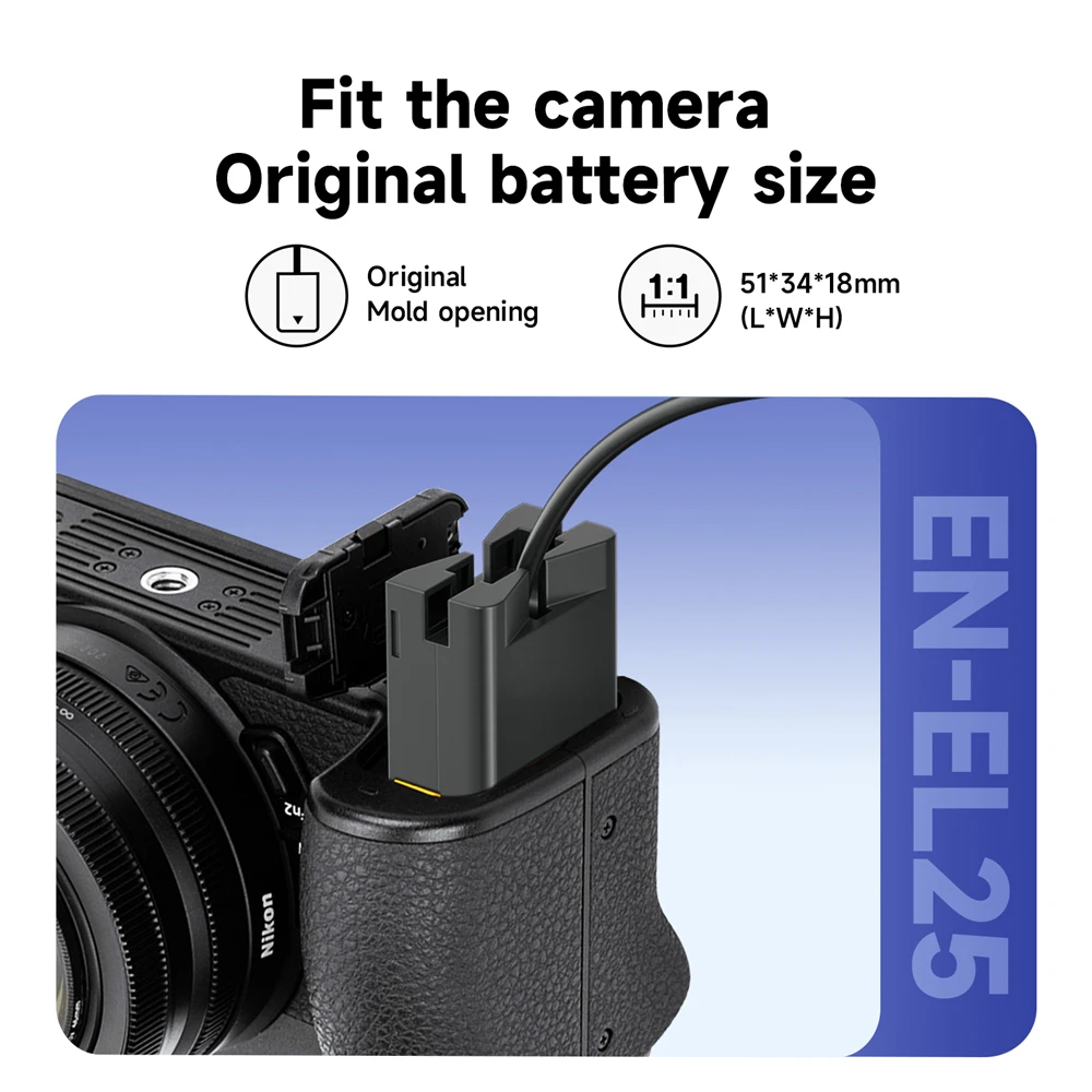 Palo-ac Adaptador de Alimentação Bateria Manequim Acoplador dc en El25 En-el25a Conector de Alimentação para Nikon z fc Zfc Z30 Z50 En-el25 - Image 6