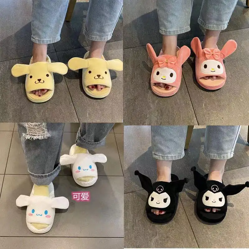 

Sanrio Cotton Slippers Anime Slippers with Moving Ears Kuromi Cinnamoroll My Melody Kawaii Girl Slippers Home Anti-Slip Gift