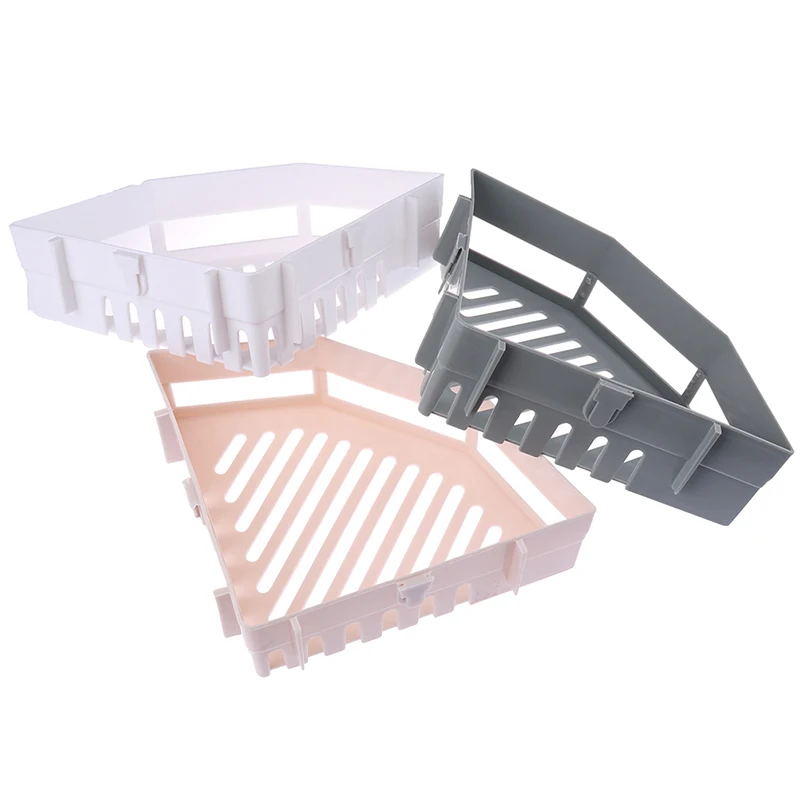 1pcs Wall-mounted No Punching Triangle Shelf Shower Bathroom Corner Toiletries Holder Corner Home Organizer Plastic Storage Rack 2
