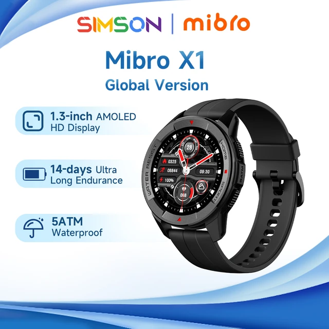 Mibro X1 Smartwatch Men Women Amoled Screen 5-ATM Waterproof Support  Multi-language Smart Watch Global