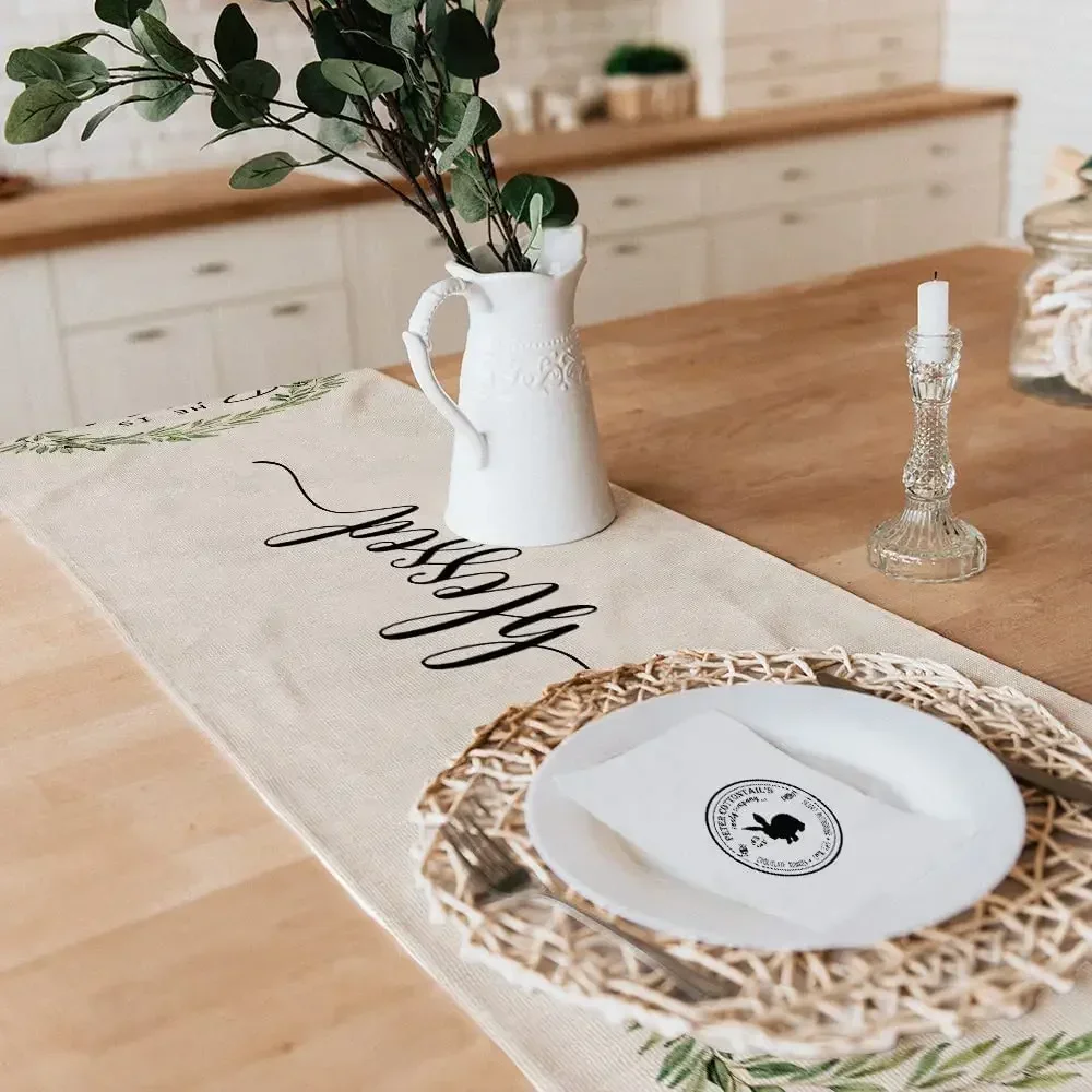 Easter He Is Risen Linen Table Runner Wedding Decoration Spring Dining   Farmhouse Theme Gathering Party 5
