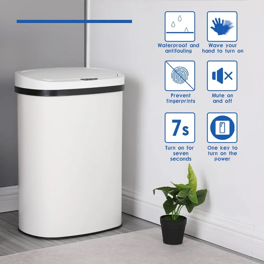 Trash Can Office Bathroom Bedroom Waste Bin with Lid Automatic Sensor Touch Free Stainless Steel Garbage Can 13 Gallon / 50L 2