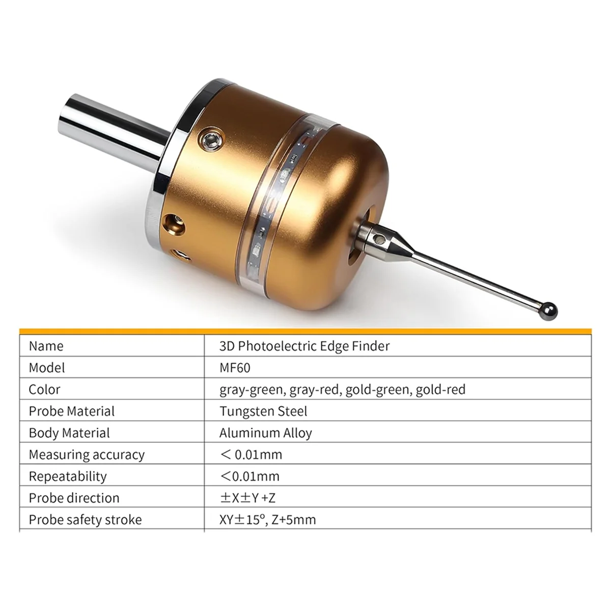 SEMOIC 3D Light CNC Edge Detector, High Precision 0.01mm X,Y,Z Axis Three-Axis Measurement Center Rod, CNC Machine Probe Tool