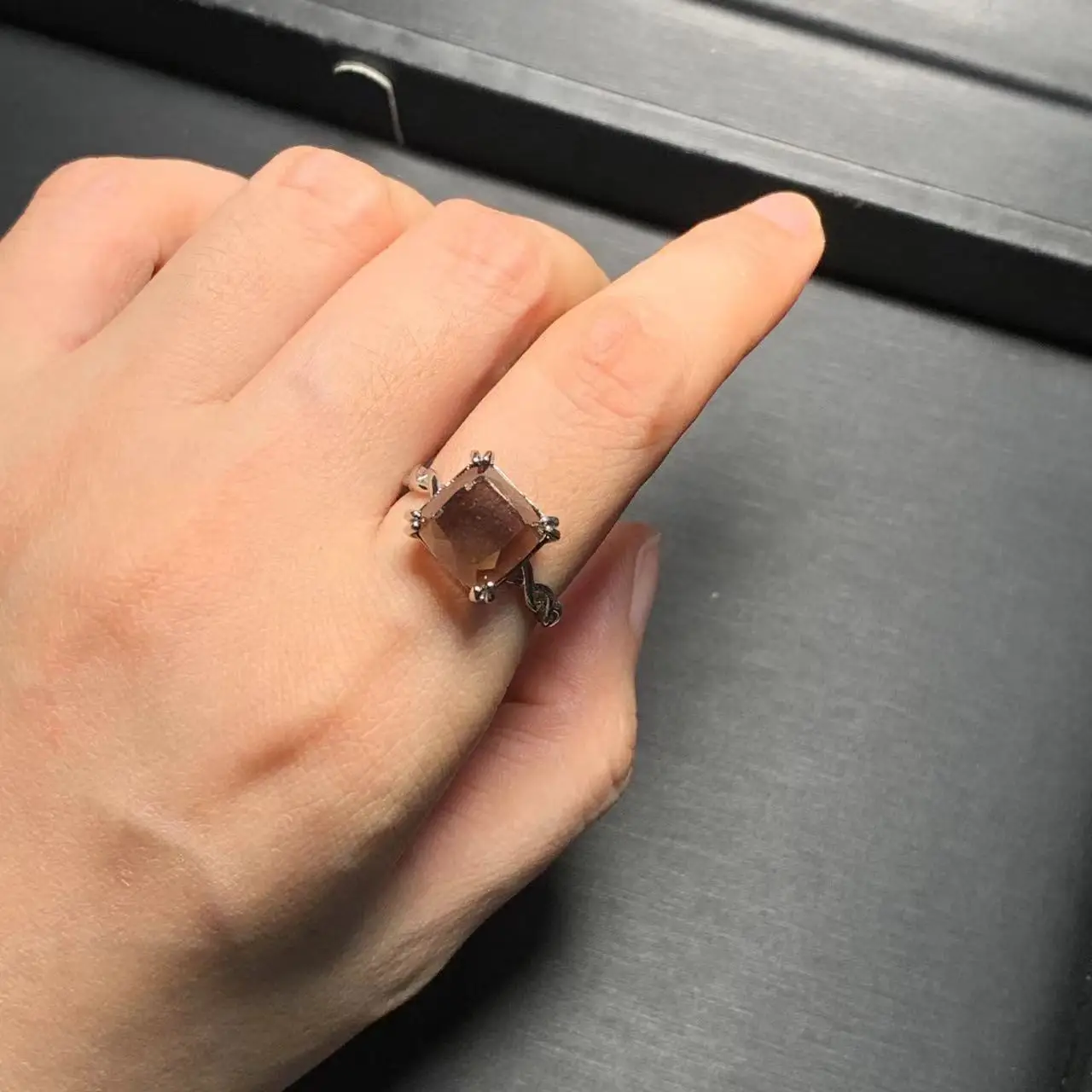 MM Natural Smoky Quartz Ring Adjustable Female Ring Jewelry for Women Gift Wholesale High Quality Vintage Fine